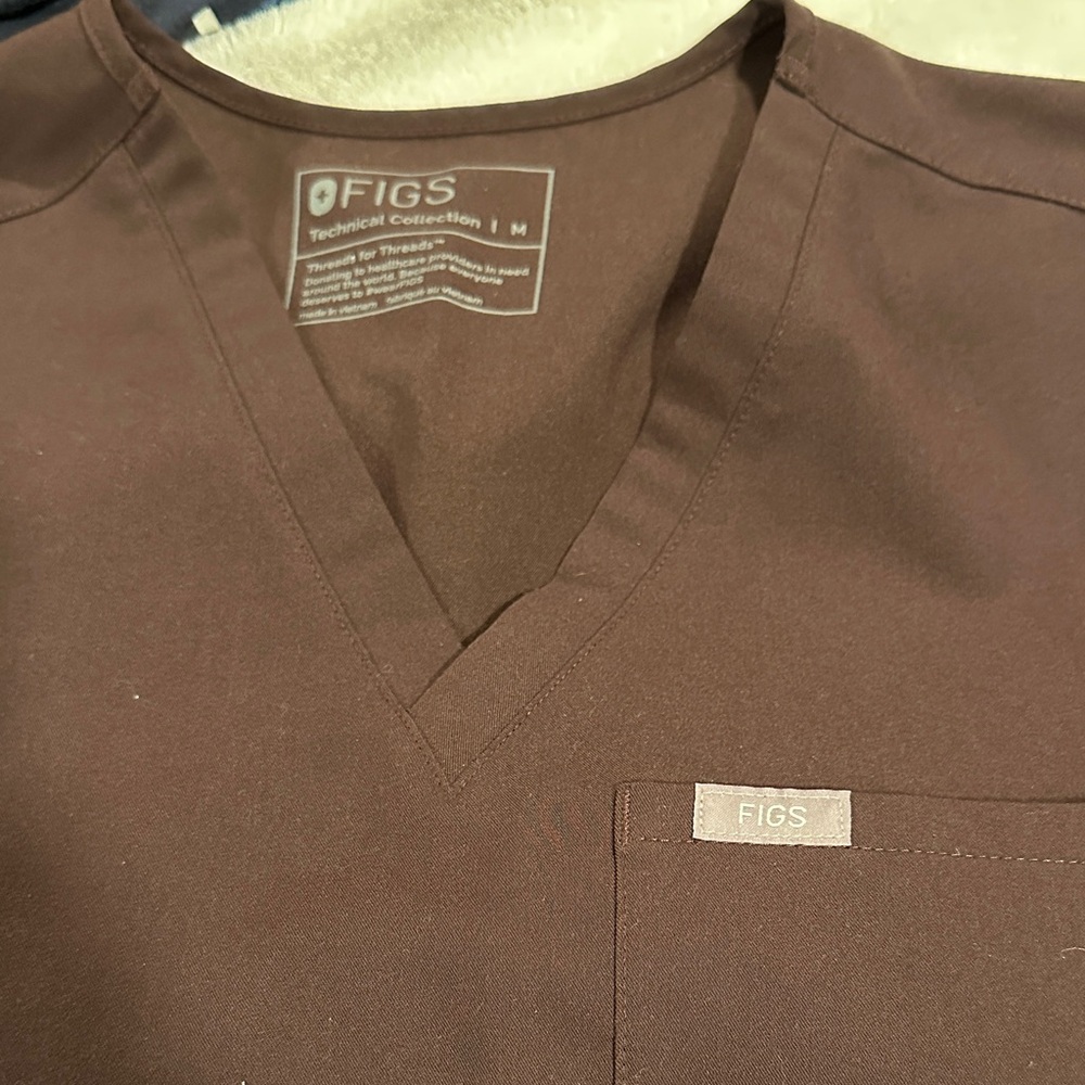 Figs one pocket Chocolate V-Neck Scrub Top PO4230